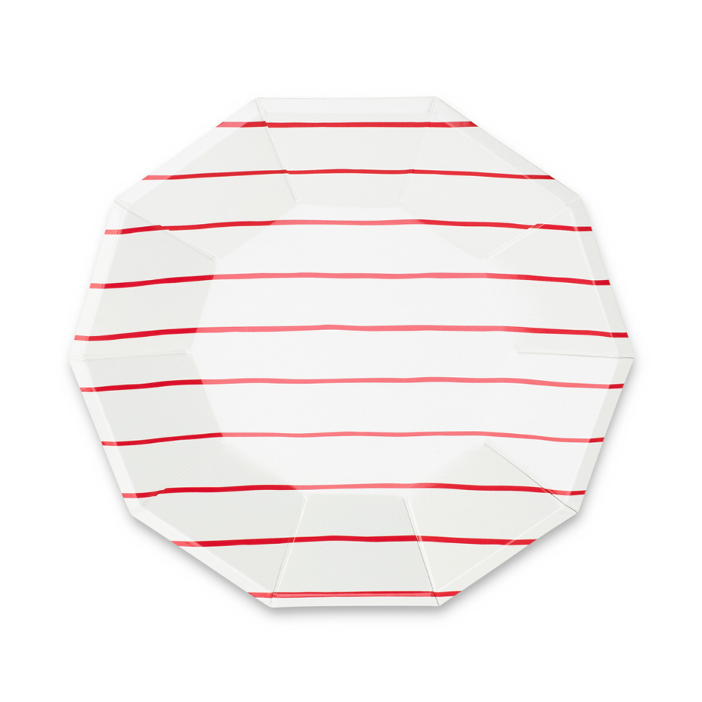 Candy Apple Frenchie Striped Large Plates (8 per pack)