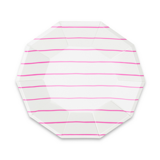 Cerise Frenchie Striped Large Plates (8 per pack)