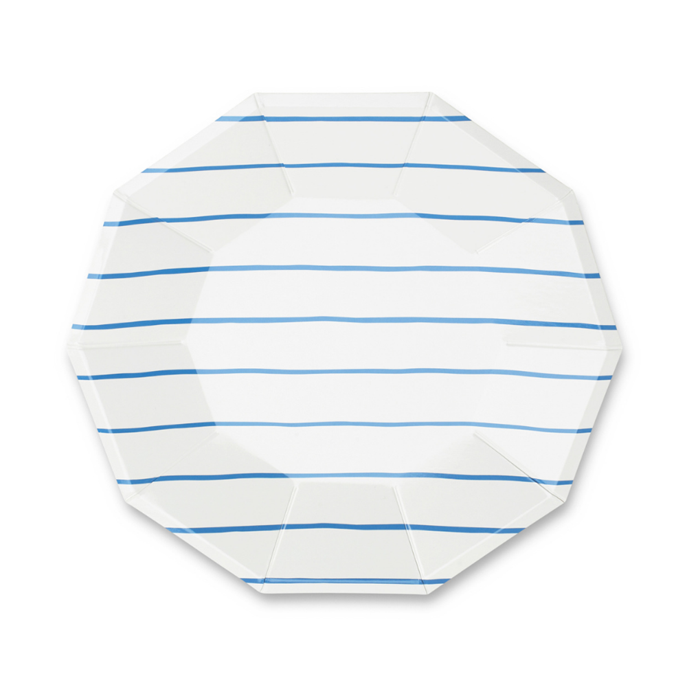 Cobalt Frenchie Striped Large Plates (8 per pack)