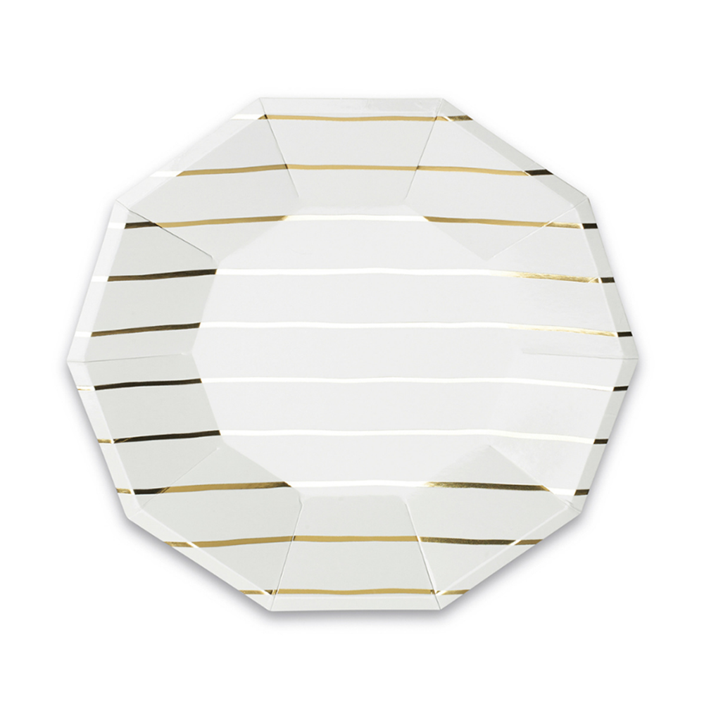 Gold Frenchie Striped Large Plates (8 per pack)