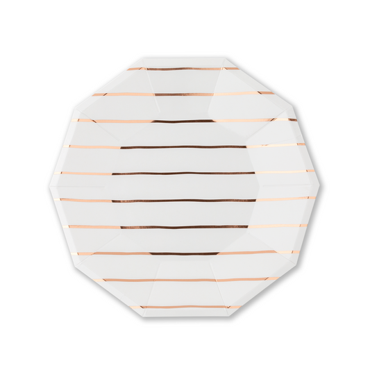 Rose Gold Frenchie Striped Large Plates (8 per pack)