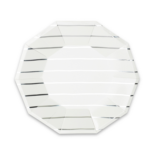 Silver Frenchie Striped Large Plates (8 per pack)