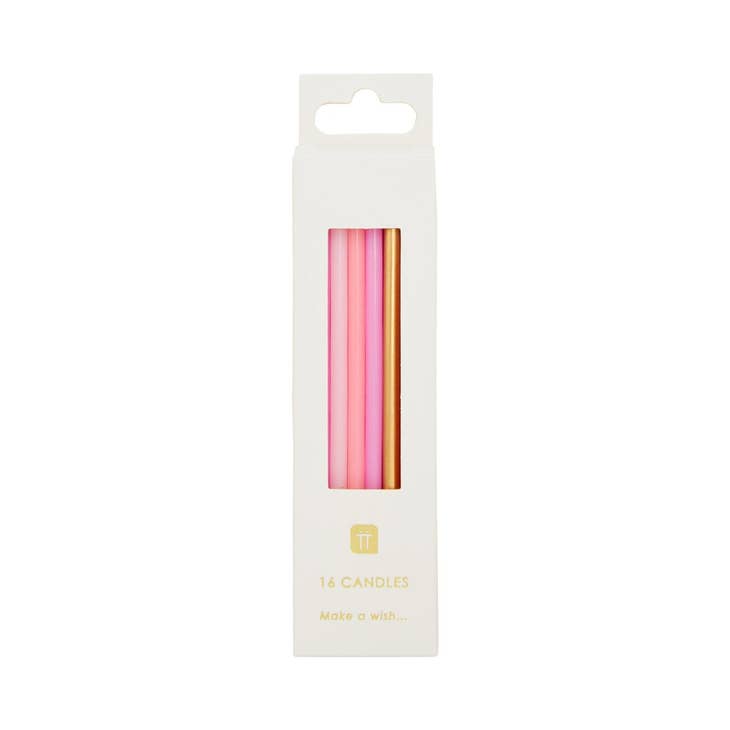 Tall Rose & Gold Birthday Candles (16 per pack)