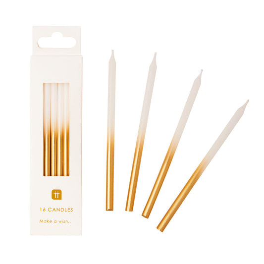 Gold & White Luxe Birthday Candles (16 per pack)