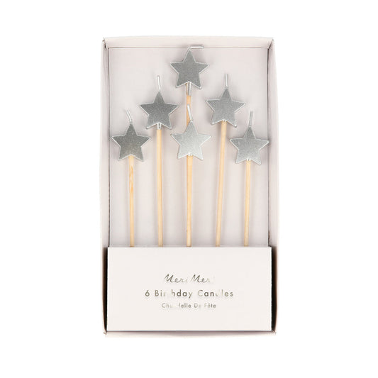 Silver Star Candles (6 per pack)