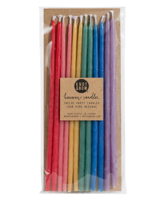 Rainbow Tall Beeswax Birthday Candles (12 per pack)