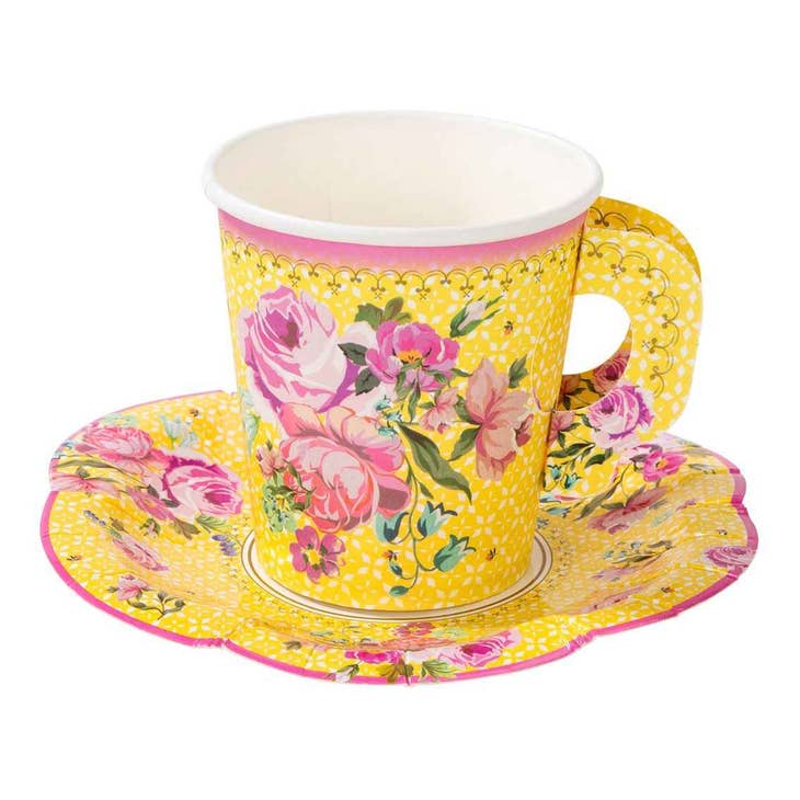 Vintage Paper Cup & Saucer Set (12 per pack)